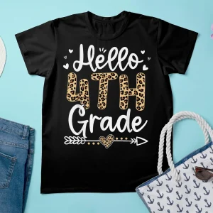 Hello 4th Grade Leopard Teacher Students Back To School Shirt